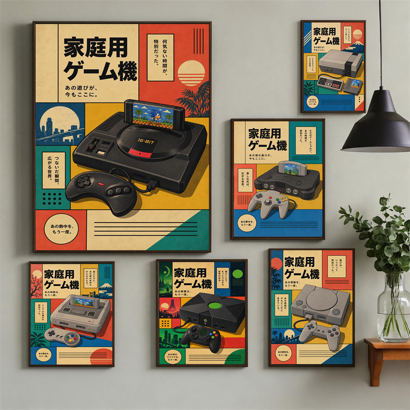 Gaming Console In 90S - Pôster Decorativo de Jogos Retrô –