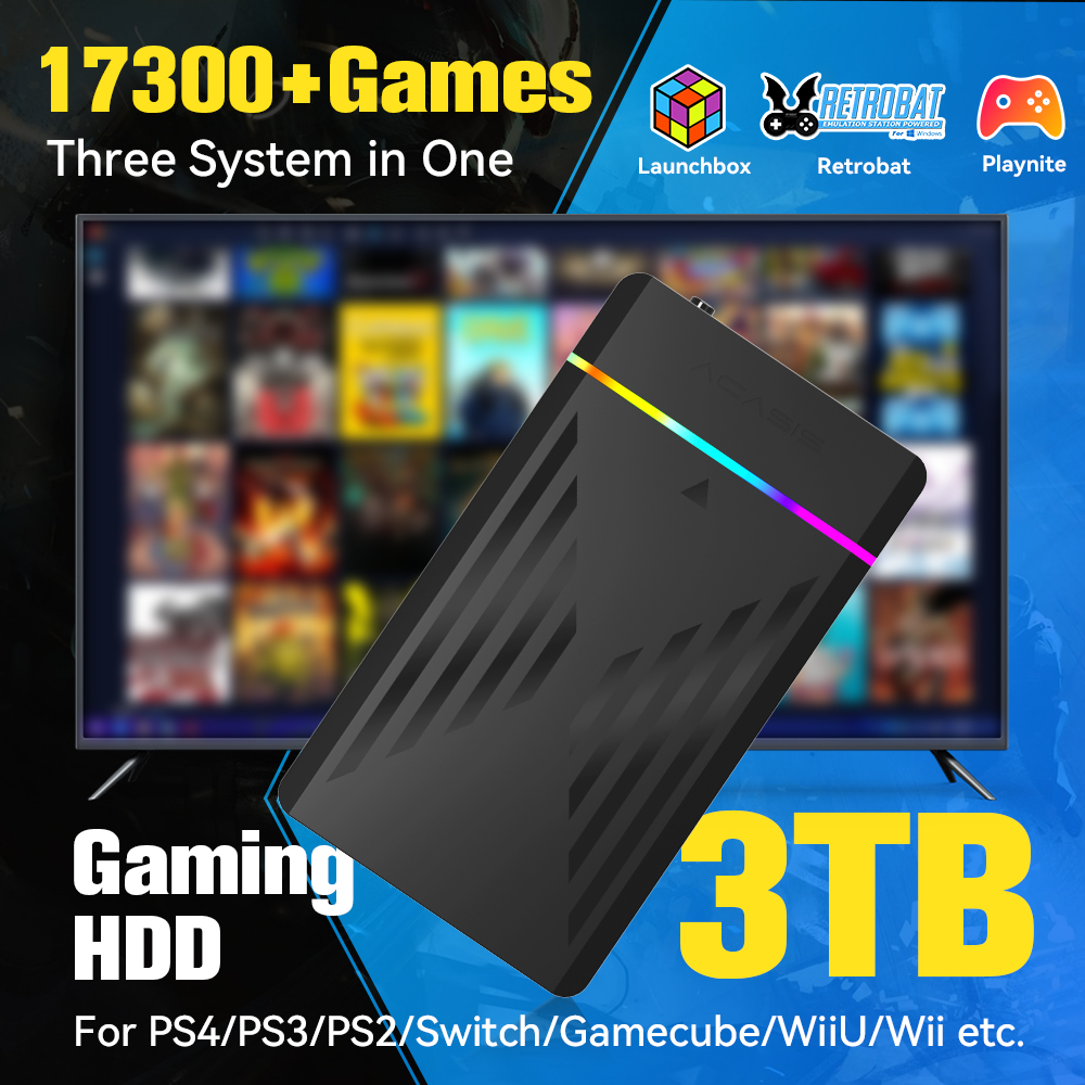 Gaming Console Emulator - 3TB portátil Gaming HDD LaunchBox/Retrobat/Playnite Retro
